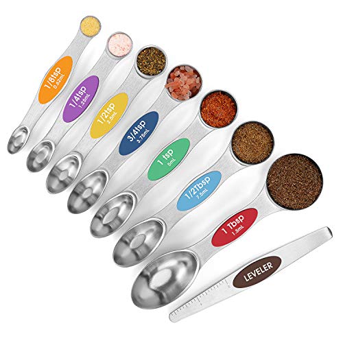 Measuring Spoons Set Stainless Steel Measuring Cups and Spoons Set with Double Sides Table Spoons Measuring Oval Set of 8 Kitchen Measuring Cups for Dry and Liquid Ingredients Scoop Fits in Spice Jars