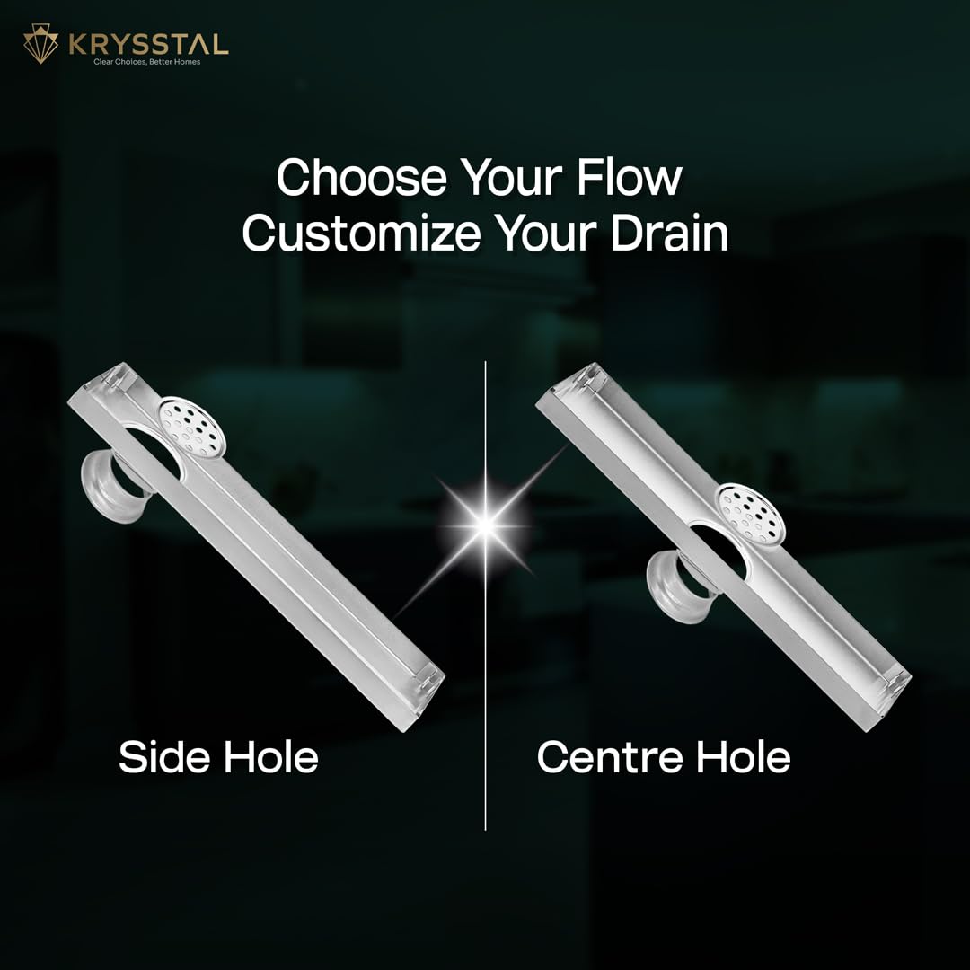 KRYSSTAL Quattro 12 x 4 Inches Shower Drain Channel | 304 Grade Stainless Steel Shower Drain Cover with Cockroach Trap | Bathroom Water Drainer with Side Hole | Linear Floor Drain for Bathroom 3