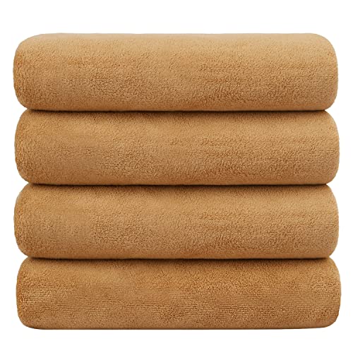 Image of JML Microfiber Bath Towels, Bath Towel 4 Pack(30 inch x 60 inch), Oversized, Soft, Super Absortbent and Fast Drying, Multipurpose Use for Sports, Fitness, Yoga (Beige)