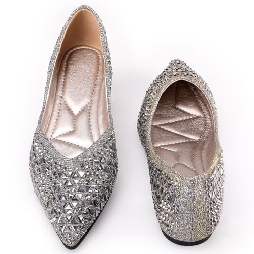 Women's Flats Comfortable Pointed Rhinestone Ballet Flats Soft Memory Foam Insole for Women Sparkle Elegant Dress Shoes4