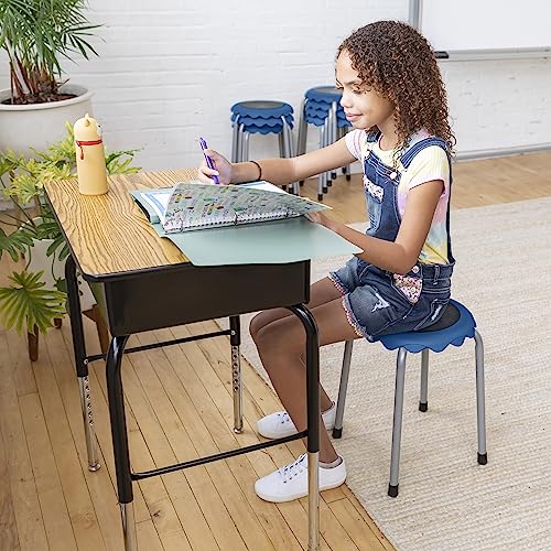 Image of ECR4Kids Daisy Stackable Stool Set, Flexible Seating, Blue, 8-Piece