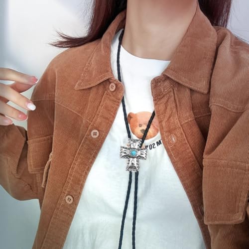 Image of Joxevyia Bolo Tie for Men Vintage Cow Skull Leather Rope Western Cowboy Necktie Vintage Bola Tie Gift for Him