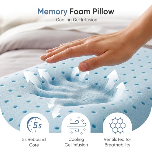 Image of Sweetcrispy Back and Side Sleeper Support, White Gel Cooling Memory Foam Pillows for Sleeping, Bed Pillows for Adults with Breathable Mesh and Washable Cover - 1 Pack