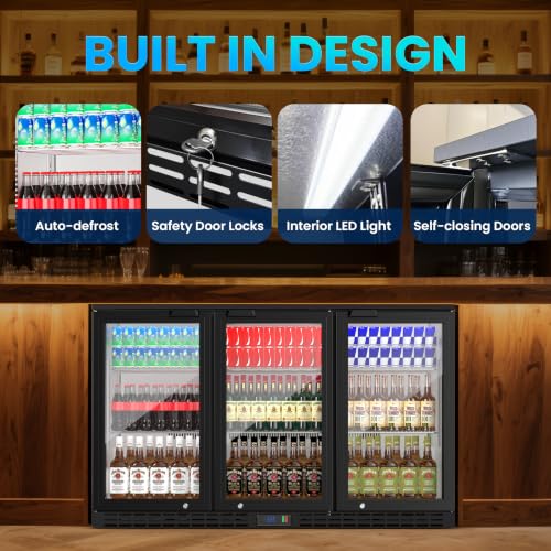 Image of Coolake 53 inch Back Bar Cooler with 3 Glass Doors, 11.7 cu.ft Commercial Under Counter Height Beverage Refrigerator, Stainless Steel Beer Fridge with LED Lighting for Soda Drinks, Beer, Wine