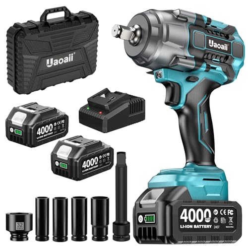 Uaoaii 1600 N.m Clé à choc sans fil, Clé à choc sans fil pour changer les pneus des camions avec deux batteries 4000 mAh, Visseuses à choc à percussion...