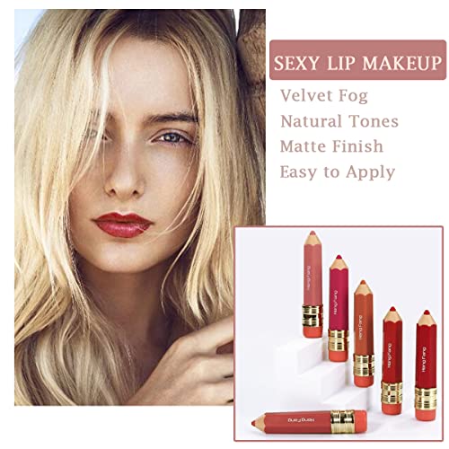Aaiffey 2 Color Pencil Shaped Lip Gloss,Matte Hydrating Liquid Lipstick For Women Long Lasting Lip Tint Non-Sticky Nourishing Lip Glosses Set (Red+Raspberry) #TOP5