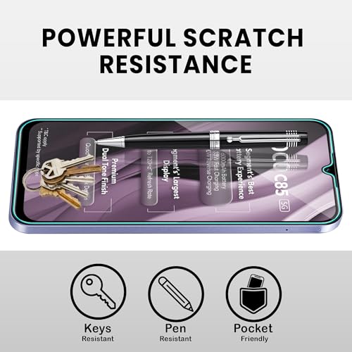 Image of FIRST MART Military-Grade Gorilla Tempered Glass For Poco C85 (6.83 Inch) With Edge To Edge Screen Coverage and Easy Installation Kit| Black