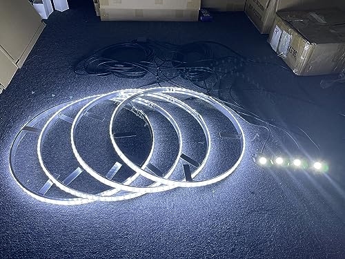 8PCSKIT - 17.5'' Double Row Pure White Rim Lights Led Wheel Ring Light + 4Pods LED Rock Light Underbody Decoration Light Kit 8 Way Splitters Sync Switch and Remote Ctrl