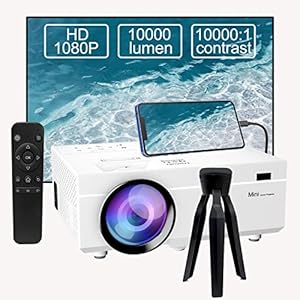 Videoprojector, 10.000 lumen, draagbare projector, ondersteunt 1080p Full HD, mini-filmprojector, compatibel met tv-stick smartphone HDMI USB AV