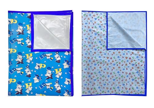 Image of EcoSoft Plastic Sheet,PVC Sheet for Kids,Rubber Sheet for Babies,Bed Wetting Protector(90 x 135 cm) (Blue Alphabet & Blue ABC123)