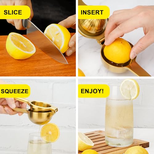 SHIKORI Lemon Squeezer, Large Heavy Duty Handhelp Juicer for Lemon, Stainless Steel Hand Press Citrus Juicer, Lime Squeezer Bar Tool, Manual Citrus Press (Gold) - Image 5