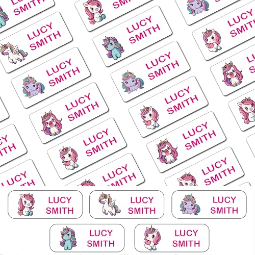 44 Personalised Stick On Name Labels for Clothes Kids No Iron Just Peel and Stick! Suitable for School Uniform Name Tags Care Home Washing Machine Proof Dishwasher Proof (Unicorn)