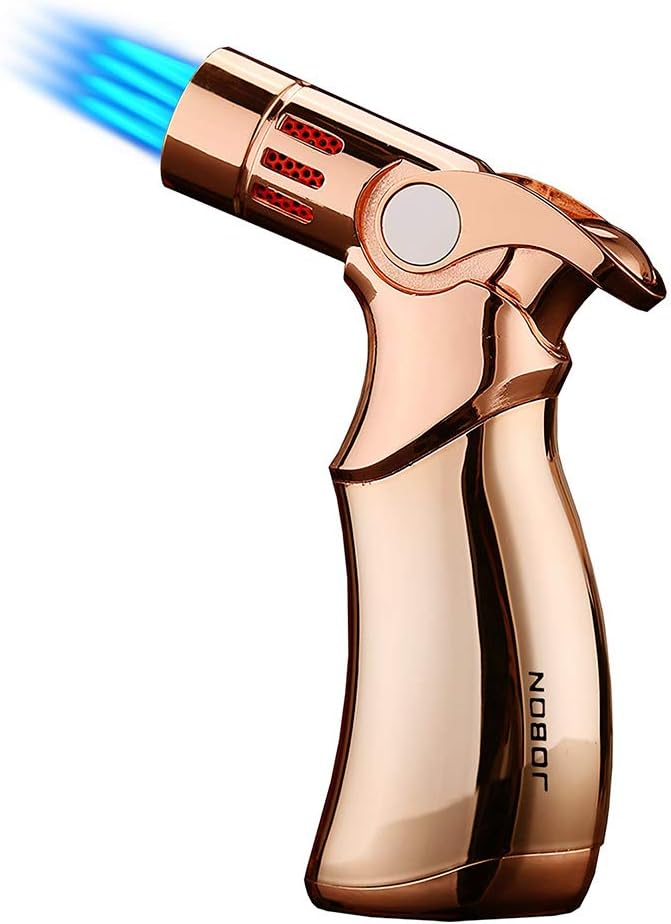 JH& Torch Lighter Quad 4 Jet Flame Refillable Butane Cigar Lighters Adjustable Windproof Lighter Butane NOT Included