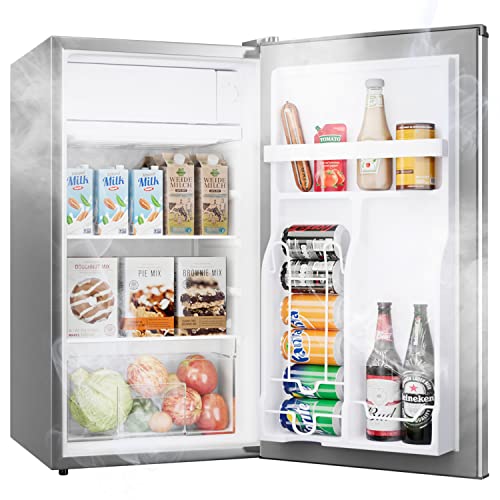 Manastin 3.2 Cu. Ft Mini Fridge With Freezer For Bedroom, Dorm, Office, Energy Star Compact Refrigerator With Adjustbale Thermostat, Removable Glass Shelves And Reversible Door (Silver) #TOP21