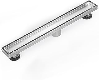 EXF Linear Shower Drain 30 Inch Tile Insert, Brushed Stainless Steel Rectangle Shower Floor Drain Cover with Hair Catcher, Adjustable Feet