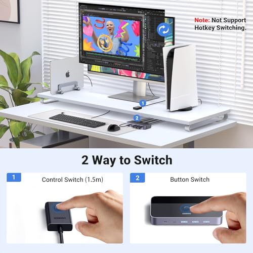 Image of UGREEN HDMI KVM Switch 1 Monitor 2 Computers, Aluminum, 4K@60Hz, 4 USB 3.0