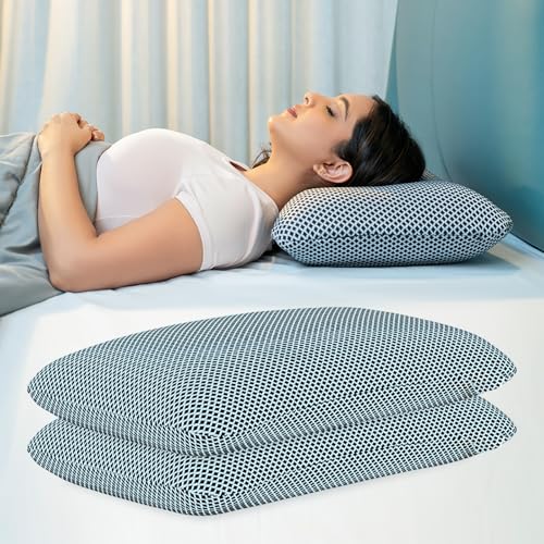 Image of WELLGIVER Ergonomic Memory Foam Pillow for Neck Pain | 2 Years Warranty | 21 x 14 x 4.5 Inch | Orthopedic Pillow for Side Sleeping | Removable Washable Jacquard Midnight Blue Cover | Pack of 2