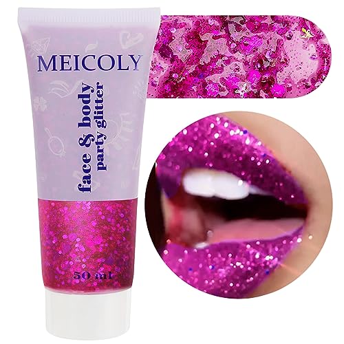 MEICOLY Chunky Glitter Mermaid Sequins Liquid Eyeshadow, Holographic Glitter Gel Face Body Eye Lip Hair Nail Festival Maquillaje Larga Duración Brillante 50g, 04