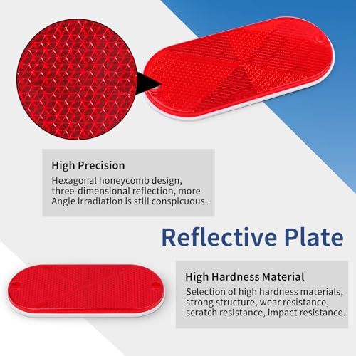 Image of 10 Pack Oval Reflectors Red Self Adhesive Or Drill Mount Quick Mount for Driveway Fence Gate Posts Trailers Safety Reflectors Automobiles Boats Mailboxes Reflector