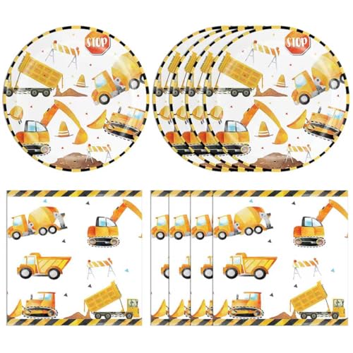 Construction Party Decorations 40Pcs Construction Birthday Party Supplies Including Disposable Construction Plates and Napkins Perfect for Boys Birthday Party Decor Baby Shower Serves 20 Guests