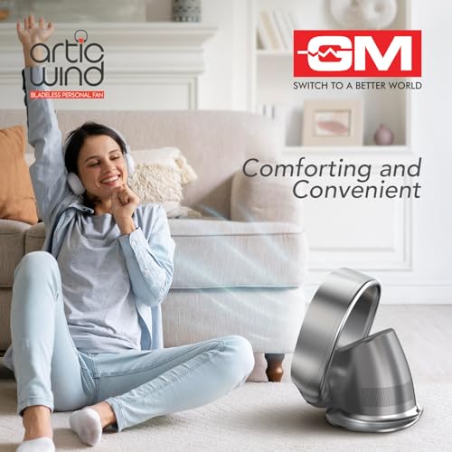 Image of GM Artic Wind Bladeless Personal Fan with Digital Display, Remote Access, Purifies Air & Eliminates Odour, 9-Speed BLDC Motor, Wi-Fi Control, Table /Wall Mount, 8 Hours Timer, 25-Month Warranty - Grey
