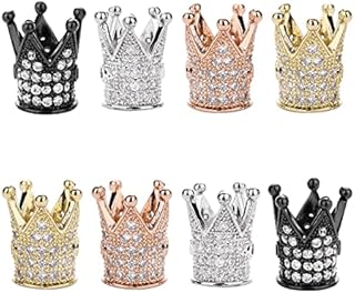 8 Pcs Cubic Zirconia Crown Beads, 12x8mm Mixed 4 Color Brass Micro Pave Crown Spacer Beads Bracelet Connector Charm Beads for Mens Bracelet Charms and DIY Jewelry Making