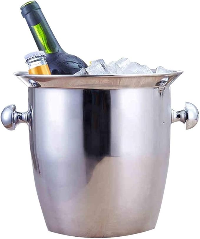 Amazon｜アイスバケットシルバーステンレス鋼ポータブルアイスバケットクーラー高研磨シャンパンバケット、ワインクーラー、家族やホテルのボトル