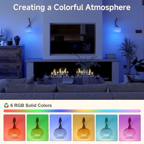Image of NIORSUN Boho Wall Sconce, Wireless Rechargeable Battery Powered with Vintage Woven Design for Bedroom, Living Room, Dimmable LED with 3 CCT and 6 RGB Solid Color, Timer, Easy Install