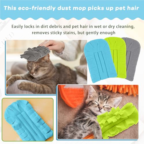Image of Zubebe 3 Pcs Reusable Duster Refills Fleece,Blue, Green, Gray | Soft Polyester Fiber Flat Duster Refill Multi Surface Washable Cleaning Pad Tools for Home, Blinds, Car, Pet, Furniture, Fans