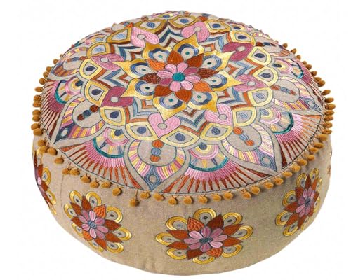 Mandala Life ART - Bohemisk sittsäck ottoman överdrag 60 x 20 cm rund - lyxig handgjord rumsdekoration sittsäck för meditation, yoga och boho chic...