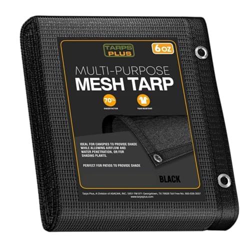 Tarps Plus UV Resistant Black Mesh Tarps 6' x 10' - Rip & Tear Proof Resistant Polyethylene Mesh for Plant Garden, Greenhouse House Patio, Car, Truck, Boat or RV, 70% Sunblock Shade