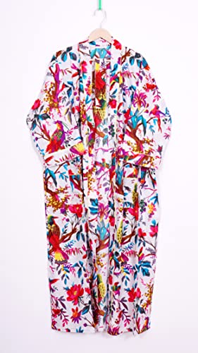 Image of Pure 100% Cotton Robe For Womens Bathrobe Dressing Gown Long sleepwear Free Size Kimono