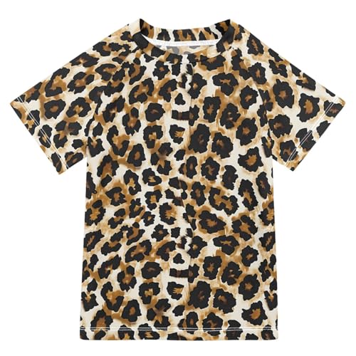 Kids Rash Guard Girls Boys Toddler Swim Shirts Short Sleeve Animal Leopard UPF 50+ 3T