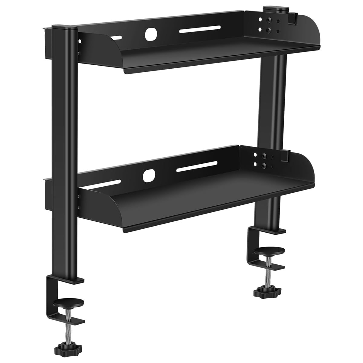 CTRLZS Metal Clamp-on Desk Shelf 2 Tiers No Drill Adjustable Space-Saving Desk Organizer Rack for Computer Desktop