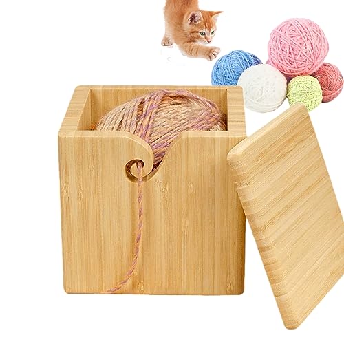 RoseFlower Square Wooden Yarn Bowl 7.7Inch