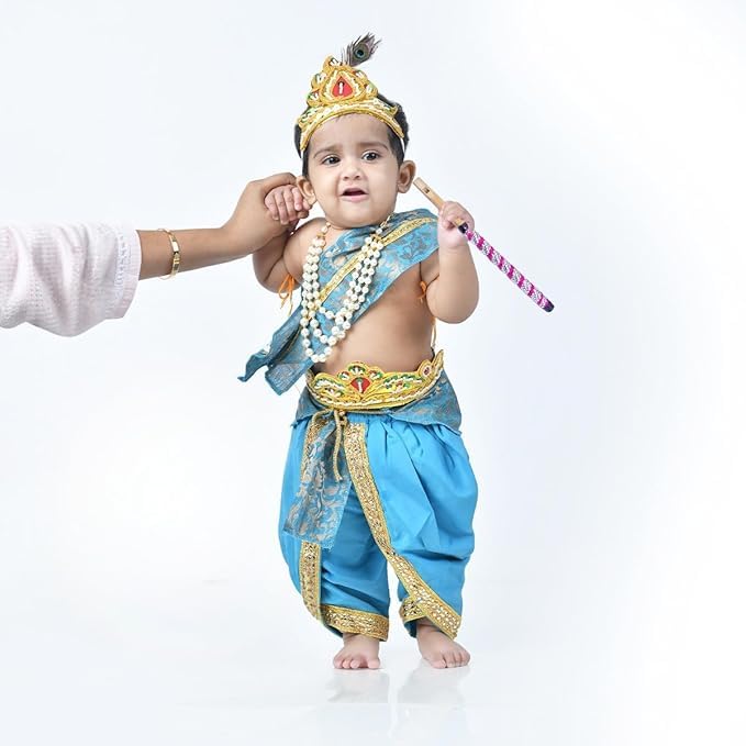 ITSMYCOSTUME Krishna Dress for Baby Boys Kids Dhoti Set with Complete Accessories Little Kanha Costume for Boys Kids
