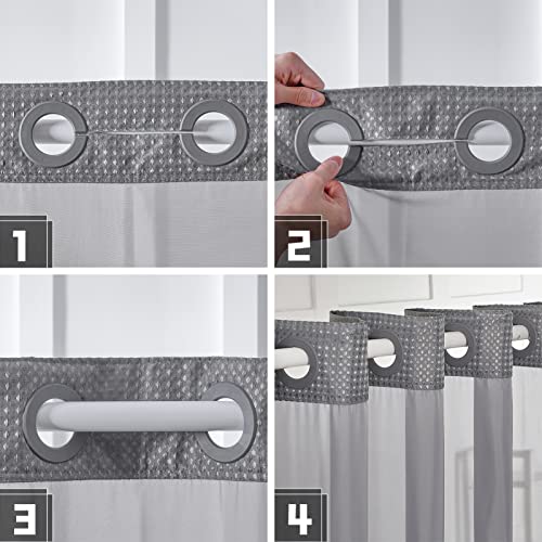 Image of Furlinic Stall Size No Hook Shower Curtain with Snap in Liner,Waffle Weave Heavy Duty Fabric Bathroom Curtains with See Through Top Window,Waterproof & Machine Washable,Grey,36x72 Inch