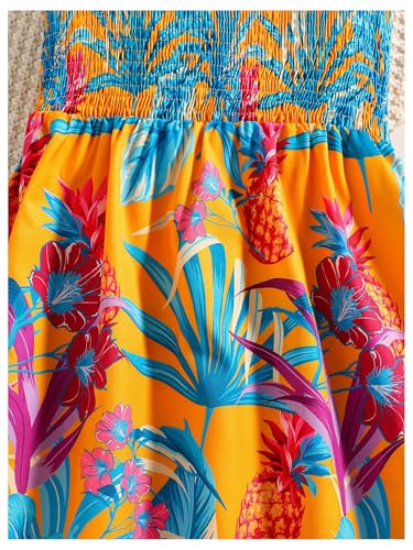 Girl's Tropical Cami Dress Boho Shirred Sleeveless Square Neck Flowy Dresses3