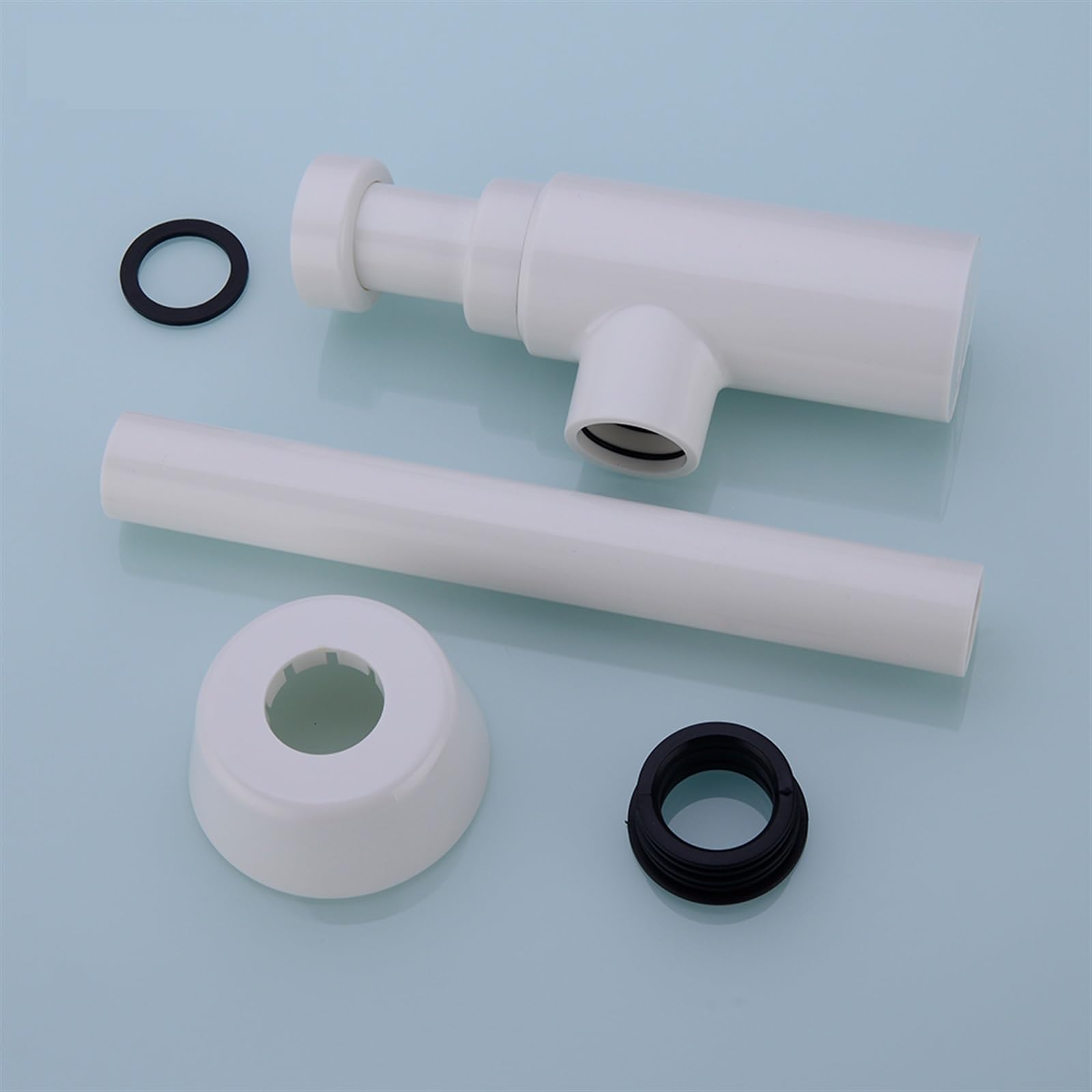 Sifón para Fregadero Trampa for Botellas Sifón Redondo ABS Plástico Baño Tocador Lavabo Tubería Residuos Desagüe emergente Blanco con desbordamiento.