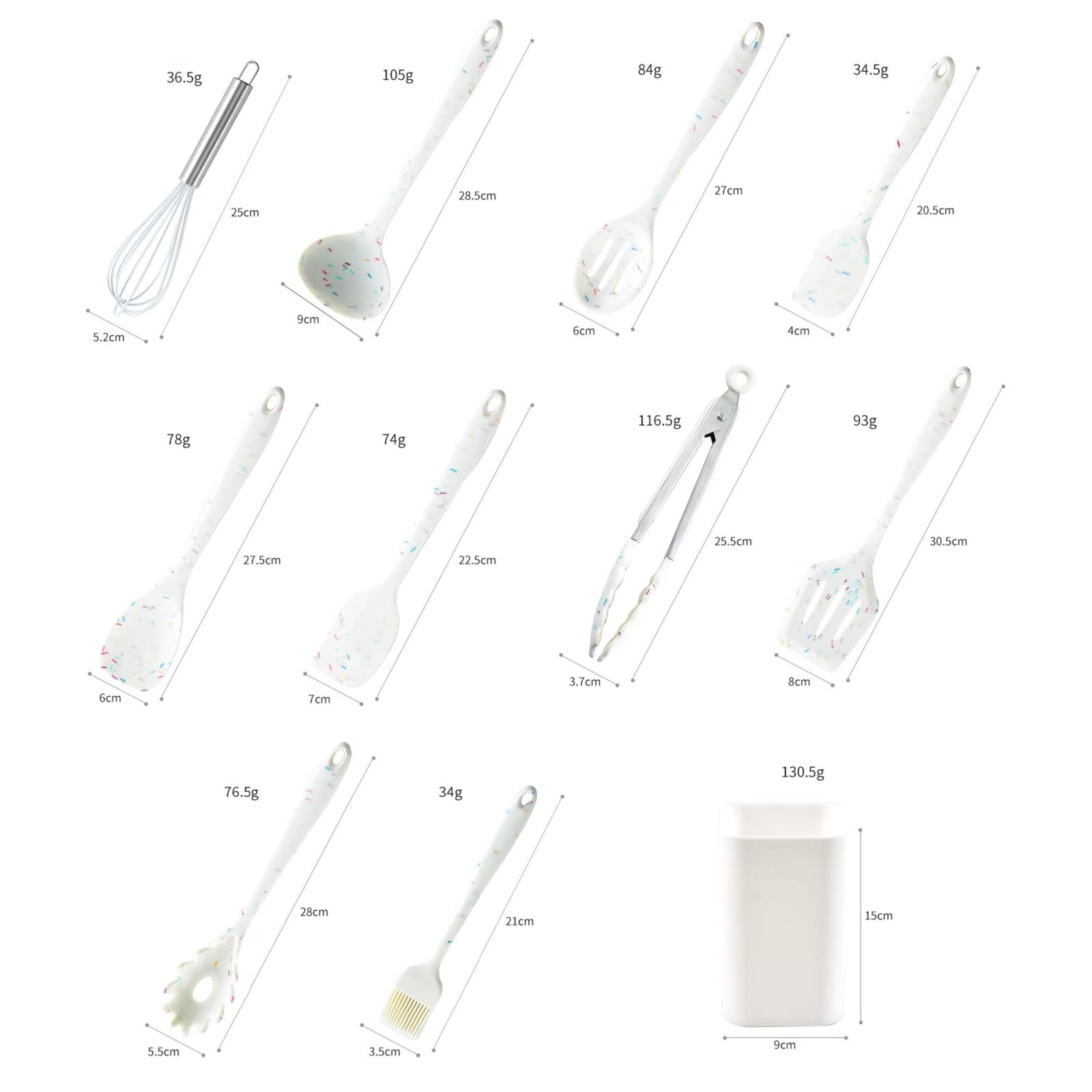 Juego de utensilios de cocina de silicona, espátula antiadherente, mango de madera, utensilios de cocina, 10 unidades, color blanco