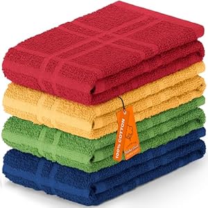 DecorRack Large Kitchen Towels, 15″ x 25″ Absorbent Dishcloths, 100% Cotton Hand Towels, Plaid Pattern Cleaning Rags, Assorted Set (Pack of 4)
