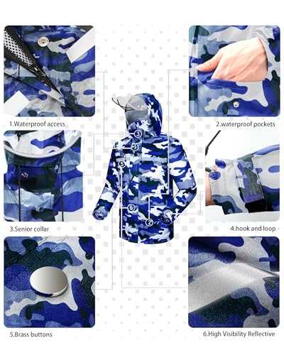 Image of iCreek Rain Suit Waterproof Jacket and Pants Hi Vis Raincoat for Men and Women Reflective Outdoor for All-Sport Work