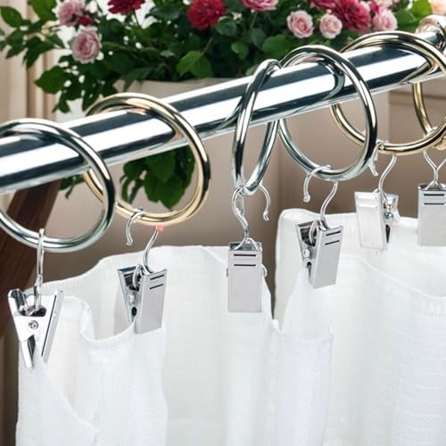Volumoon 100 Pack Curtain Clips with Hooks, Stainless Steel Shower Curtain Hooks with Clips, Small Heavy-Duty Hook Clip Set - Image 4