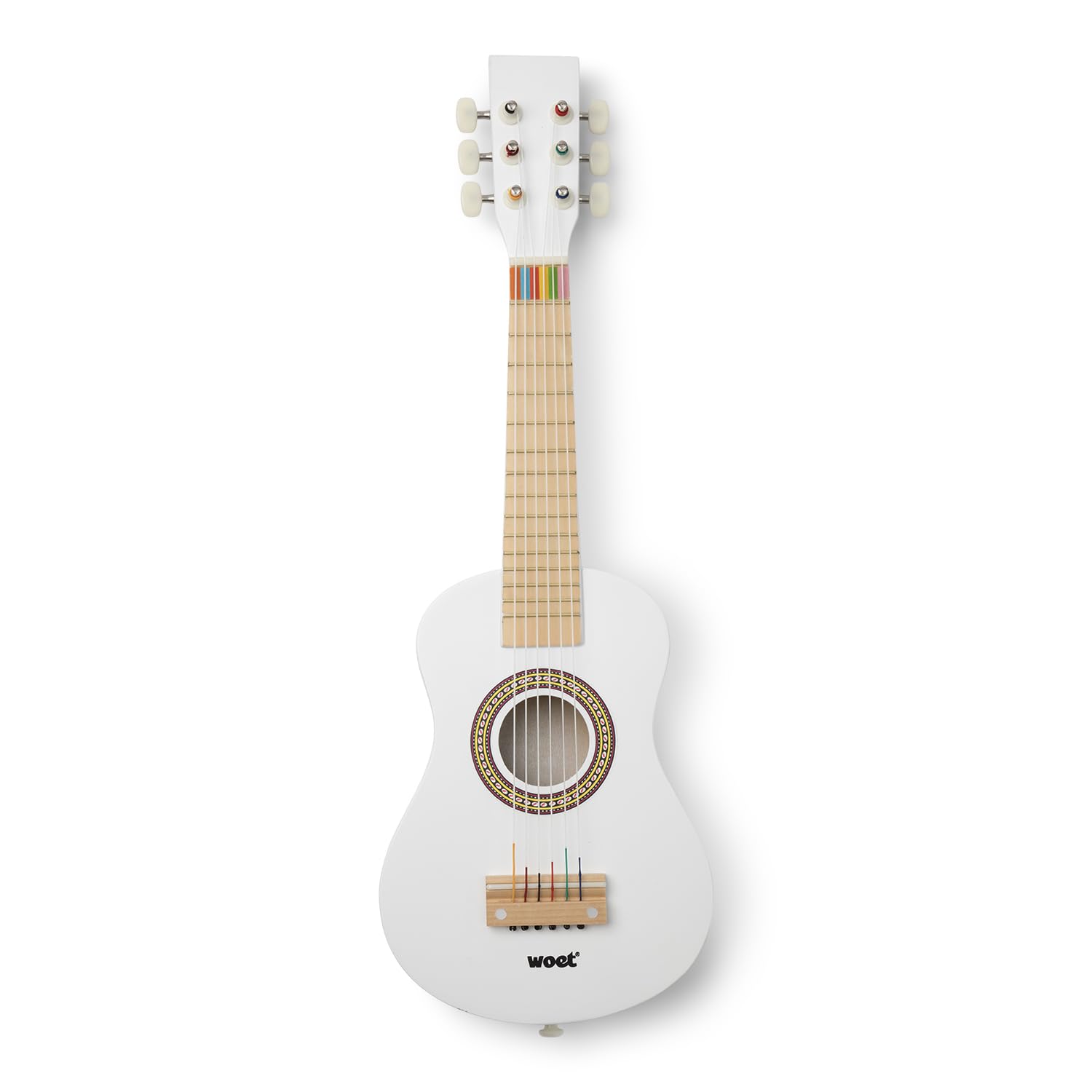 Woet® Weiß Holz Spielzeug Gitarre für Kinder, 6 Nylonsaiten mit Tragegurt, Ersatzsaite und Farb Liederbuch mit 3 Liedern, Einsteiger Lernspielzeug Musikinstrument, Geschenk, Ab 3 Jahren