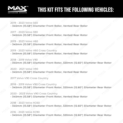 Image of Max Advanced Brakes Front & Rear Brake Kit Compatible With 2019 2020 2021 2022 2023 Volvo S60 S90 V60 V90 XC60 XC90 Replacement Premium OE Disc Brake Rotors and Ceramic Brake Pads
