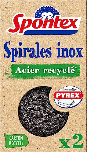 Spontex Spirale Inox Acier Recyclé | Récurer Vaisselle de Manière Durable, Nettoyage Puissant | Lot de 2