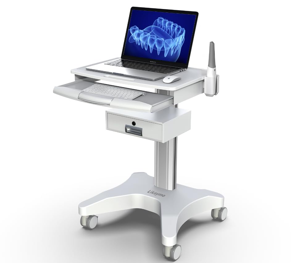 Medical Trolley Cart with Laptop Tray and Oral Scanner Holder, Mobile Workstation on Wheels with a Drawer for Hospital Dental Clinics Beauty Salons (OC-3)