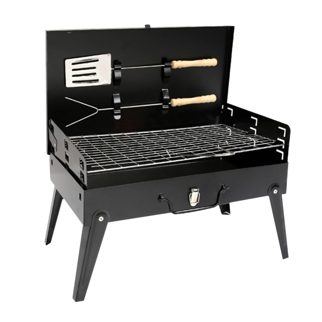 Alasum Parrilla de Barbacoa Portátil de Hierro con 2 Accesorios, Fácil de Instalar y Bordes Pulidos, Adecuado para Camping y Actividades al Aire Libre