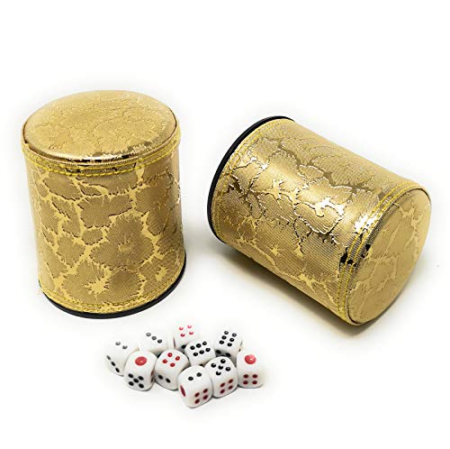 Asian Home Thy Collectibles Dice Cup With 5 Dices, Pu Leather Professional Dice Shaker Cup Set For Yahtzee / Craps / Backgammon Or Other Dice Games Golden, 2 Pack #TOP1