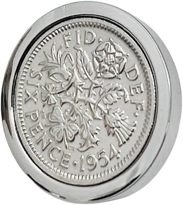 Genuine Polished 1954 Sixpence in Lapel Pin | 1954 anniversary, 72nd birthday